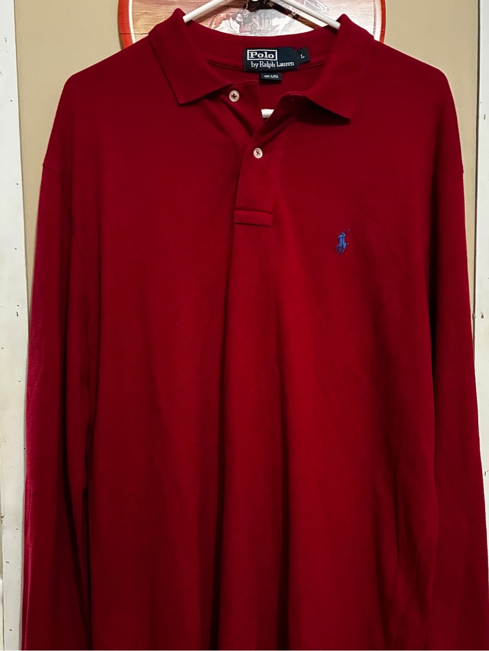 Ralph Lauren Long-Sleeve Polo Shirt in Deep Red with Blue Logo